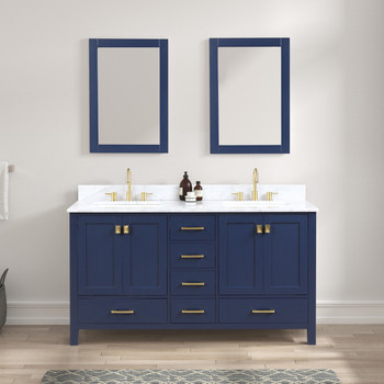 60" Freestanding Bathroom Vanity With Countertop, Undermount Sink & Mirror - Navy Blue - 026 60 25 CT 2M