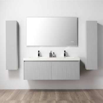 60" Floating Bathroom Vanity With Sink & 2 Side Cabinet - Light Grey
