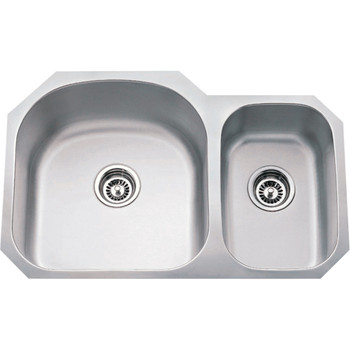 31-1/2" L X 20-1/2" W X 9" D Undermount 18 Gauge Stainless Steel 70/30 Double Bowl Sink