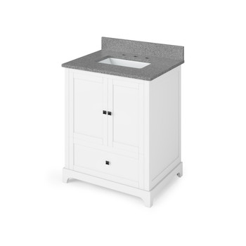 30" White Addington Vanity, Steel Grey Cultured Marble Vanity Top, Undermount Rectangle Bowl