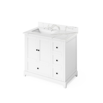 36" White Addington Vanity, Left Offset, Calacatta Vienna Quartz Vanity Top, Undermount Rectangle Bowl