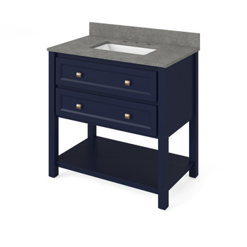 36" Hale Blue Adler Vanity, Steel Grey Cultured Marble Vanity Top, Undermount Rectangle Bowl