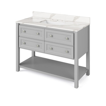 48" Grey Adler Vanity, Calacatta Vienna Quartz Vanity Top, Undermount Rectangle Bowl