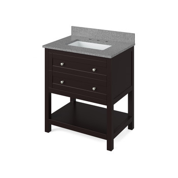 30" Espresso Astoria Vanity, Steel Grey Cultured Marble Vanity Top, Undermount Rectangle Bowl