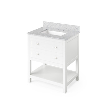 30" White Astoria Vanity, White Carrara Marble Vanity Top, Undermount Rectangle Bowl