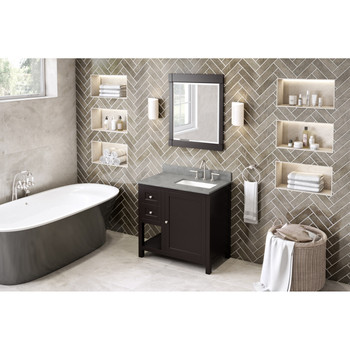 36" Espresso Astoria Vanity, Right Offset, Steel Grey Cultured Marble Vanity Top, Undermount Rectangle Bowl