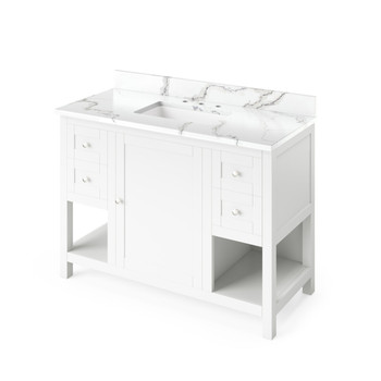 48" White Astoria Vanity, Calacatta Vienna Quartz Vanity Top, Undermount Rectangle Bowl