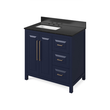 36" Hale Blue Cade Vanity, Left Offset, Black Granite Vanity Top, Undermount Rectangle Bowl