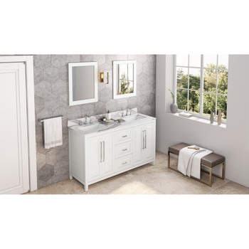 60" White Cade Vanity, Double Bowl, Calacatta Vienna Quartz Vanity Top, Undermount Rectangle Bowl