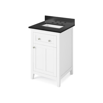 24" White Chatham Vanity, Black Granite Vanity Top, Undermount Rectangle Bowl