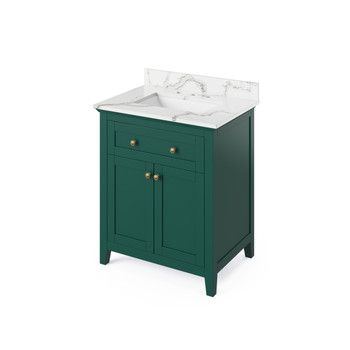 30" Forest Green Chatham Vanity, Calacatta Vienna Quartz Vanity Top, Undermount Rectangle Bowl