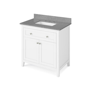 36" White Chatham Vanity, Steel Grey Cultured Marble Vanity Top, Undermount Rectangle Bowl