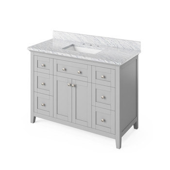 48" Grey Chatham Vanity, White Carrara Marble Vanity Top, Undermount Rectangle Bowl