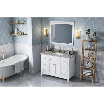 48" White Chatham Vanity, Steel Grey Cultured Marble Vanity Top, Undermount Rectangle Bowl