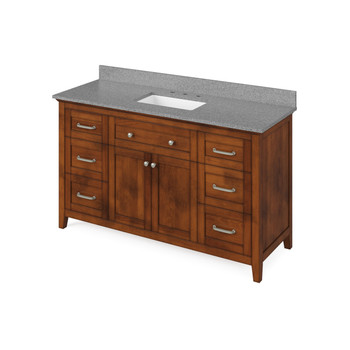 60" Chocolate Chatham Vanity, Steel Grey Cultured Marble Vanity Top, Undermount Rectangle Bowl