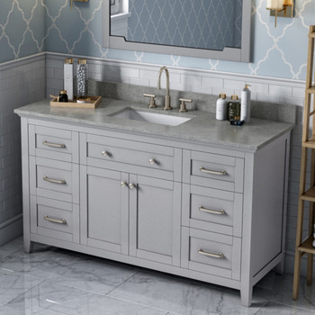 60" Grey Chatham Vanity, Steel Grey Cultured Marble Vanity Top, Undermount Rectangle Bowl