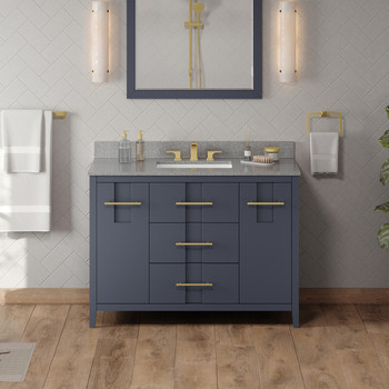 48" Blue Steel Katara Vanity, Steel Grey Cultured Marble Vanity Top, Undermount Rectangle Bowl