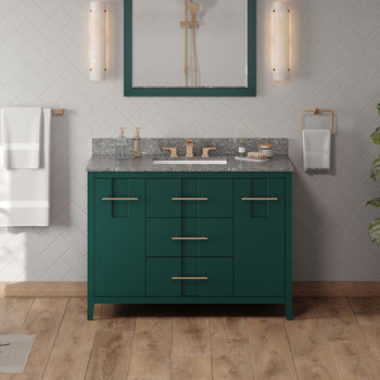 48" Forest Green Katara Vanity, Boulder Cultured Marble Vanity Top, Undermount Rectangle Bowl