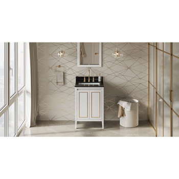 24" White Percival Vanity, Black Granite Vanity Top, Undermount Rectangle Bowl