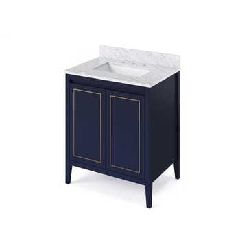 30" Hale Blue Percival Vanity, White Carrara Marble Vanity Top, Undermount Rectangle Bowl