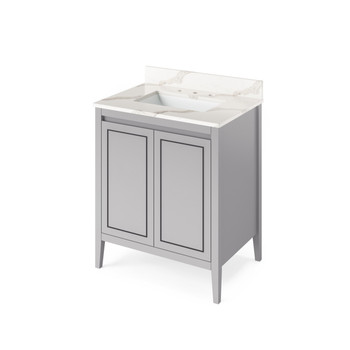 30" Grey Percival Vanity, Calacatta Vienna Quartz Vanity Top, Undermount Rectangle Bowl