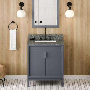 30" Blue Steel Theodora Vanity, Boulder Cultured Marble Vanity Top, Undermount Rectangle Bowl