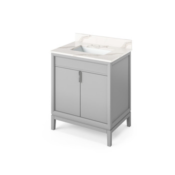 30" Grey Theodora Vanity, Calacatta Vienna Quartz Vanity Top, Undermount Rectangle Bowl