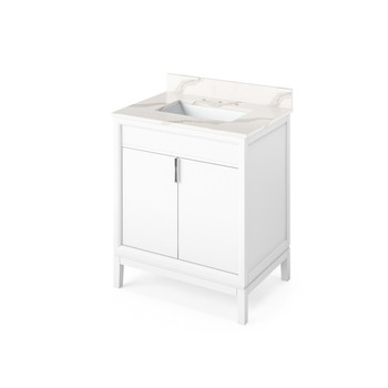 30" White Theodora Vanity, Calacatta Vienna Quartz Vanity Top, Undermount Rectangle Bowl