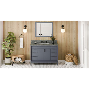 48" Blue Steel Theodora Vanity, Boulder Cultured Marble Vanity Top, Undermount Rectangle Bowl