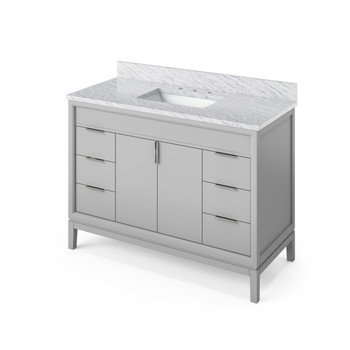 48" Grey Theodora Vanity, White Carrara Marble Vanity Top, Undermount Rectangle Bowl