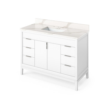 48" White Theodora Vanity, Calacatta Vienna Quartz Vanity Top, Undermount Rectangle Bowl