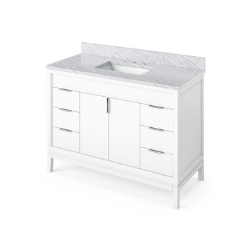 48" White Theodora Vanity, White Carrara Marble Vanity Top, Undermount Rectangle Bowl