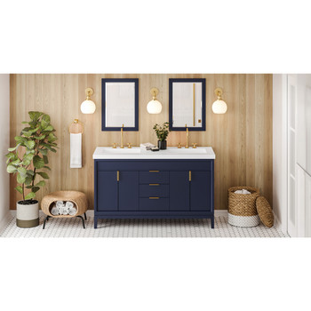 60" Hale Blue Theodora Vanity, Double Bowl, Lavante Cultured Marble Vessel Vanity Top, Double Integrated Rectangle Bowls