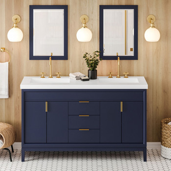 60" Hale Blue Theodora Vanity, Double Bowl, Lavante Cultured Marble Vessel Vanity Top, Double Integrated Rectangle Bowls