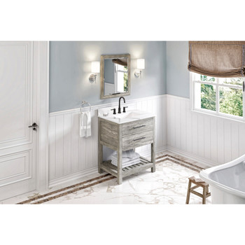 30" Weathered Grey Wavecrest Vanity, Calacatta Vienna Quartz Vanity Top, Undermount Rectangle Bowl