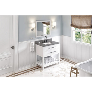 36" White Wavecrest Vanity, Boulder Cultured Marble Vanity Top, Undermount Rectangle Bowl