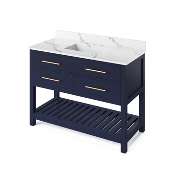 48" Hale Blue Wavecrest Vanity, Calacatta Vienna Quartz Vanity Top, Undermount Rectangle Bowl