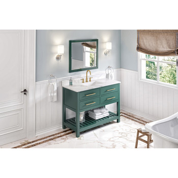 48" Forest Green Wavecrest Vanity, Calacatta Vienna Quartz Vanity Top, Undermount Rectangle Bowl