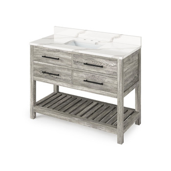 48" Weathered Grey Wavecrest Vanity, Calacatta Vienna Quartz Vanity Top, Undermount Rectangle Bowl