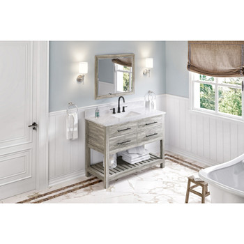 48" Weathered Grey Wavecrest Vanity, White Carrara Marble Vanity Top, Undermount Rectangle Bowl