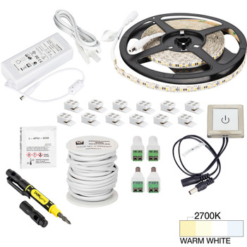 16 Ft., 225 Lumens/ft. 12-volt Standard Output Touch Dimmer Switch Tape Light Kit, Single-white, Warm White 2700k