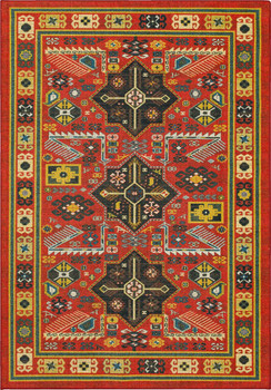 Carousel Red Machine Tufted Polyester Area Rugs