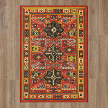 Carousel Red Machine Tufted Polyester Area Rugs