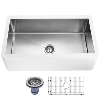 ANZZI Nepal Series Farmhouse Solid Surface 33 In. 0-hole Single Bowl Kitchen Sink With Stainless Steel Interior In Matte White - K-AZ270-A1