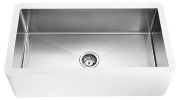 ANZZI Nepal Series Farmhouse Solid Surface 33 In. 0-hole Single Bowl Kitchen Sink With Stainless Steel Interior In Matte White - K-AZ270-A1