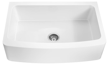 ANZZI Prisma Series Farmhouse Solid Surface 36 In. 0-hole Single Bowl Kitchen Sink With 1 Strainer In Matte White - K-AZ273-A1