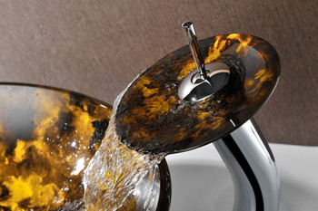 ANZZI Toa Series Deco-glass Vessel Sink In Kindled Amber With Matching Chrome Waterfall Faucet - LS-AZ8102