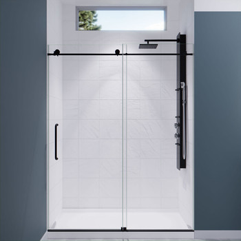 ANZZI Leon Series 60 In. By 76 In. Frameless Sliding Shower Door In Matte Black With Handle - SD-AZ8077-02MB