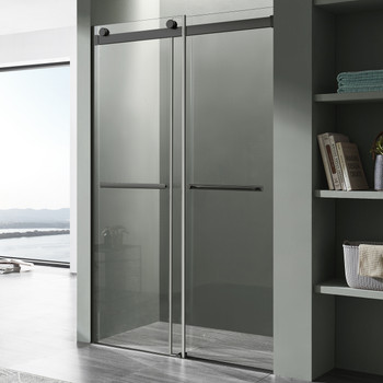 ANZZI Kahn Series 60 In. X 76 In. Frameless Sliding Shower Door With Horizontal Handle In Matte Black - SD-FRLS05802MB
