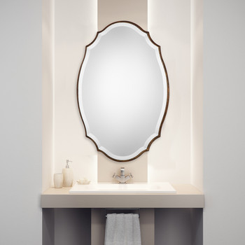 StudioLX Shaped Bevel Mirror Accented With A Rounded Edged Wood Frame, Antiqued Bronze And Gold Finish